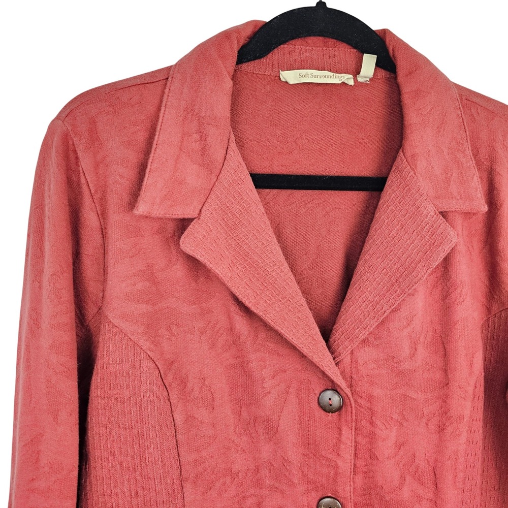 Soft Surroundings Women's Textured Button Front Blazer Coral Pink OrangeSize 10 - Picture 3 of 10